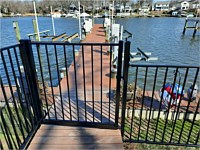 <b>2 Rail flat top Ascot style black aluminum fence with stepped single walk gate</b>